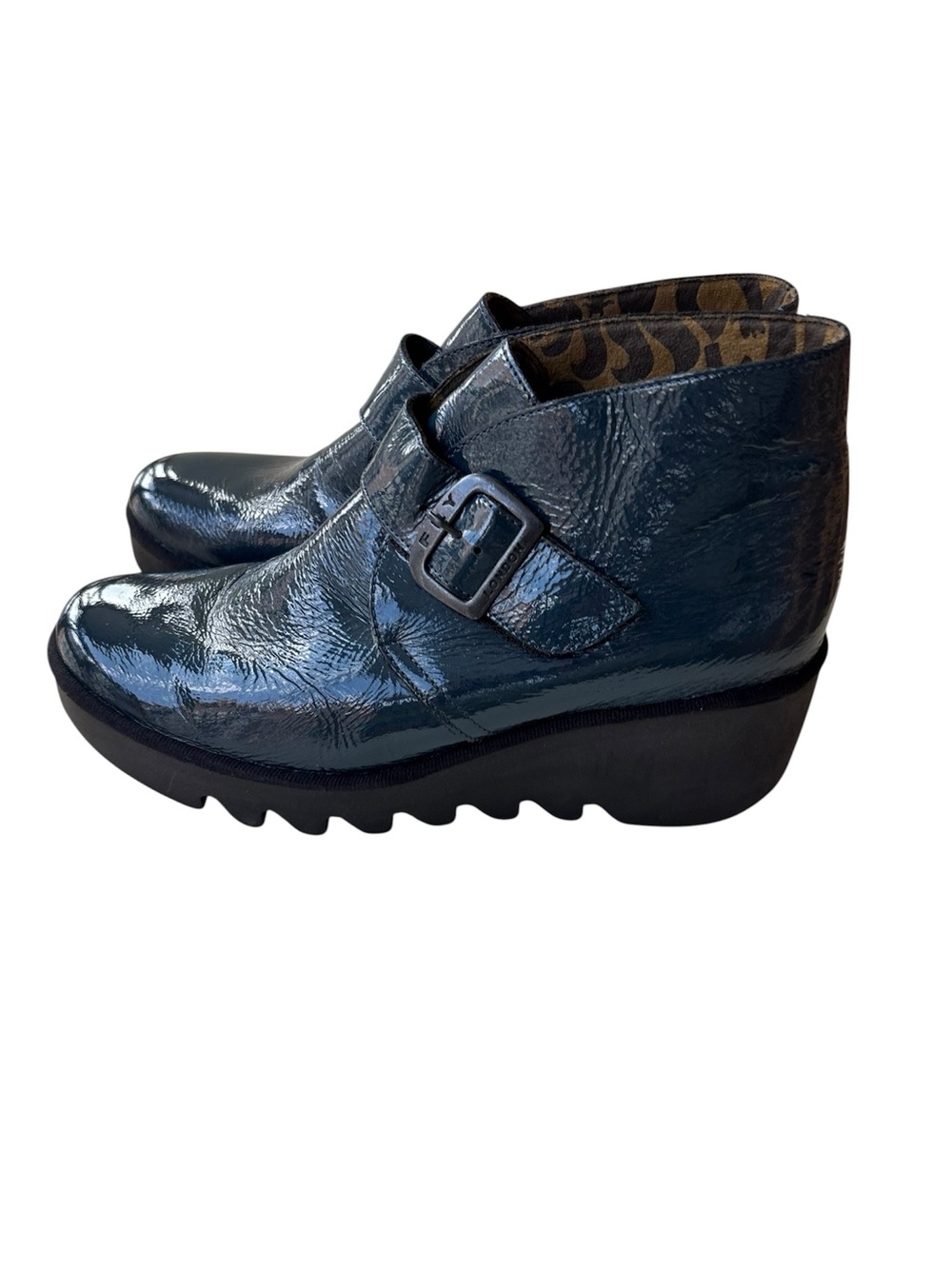 FLY London Women’s Navy Patent Leather Ankle Boots